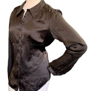 Semantiks Silk Spandex Button Front Shirt Sz L Brown #15L